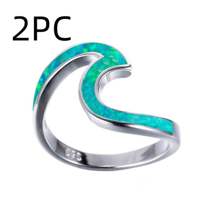 Wave Opal Ring in 925 Sterling Silver | Natural Opal Inlay Ring | October Birthstone Gift for Her