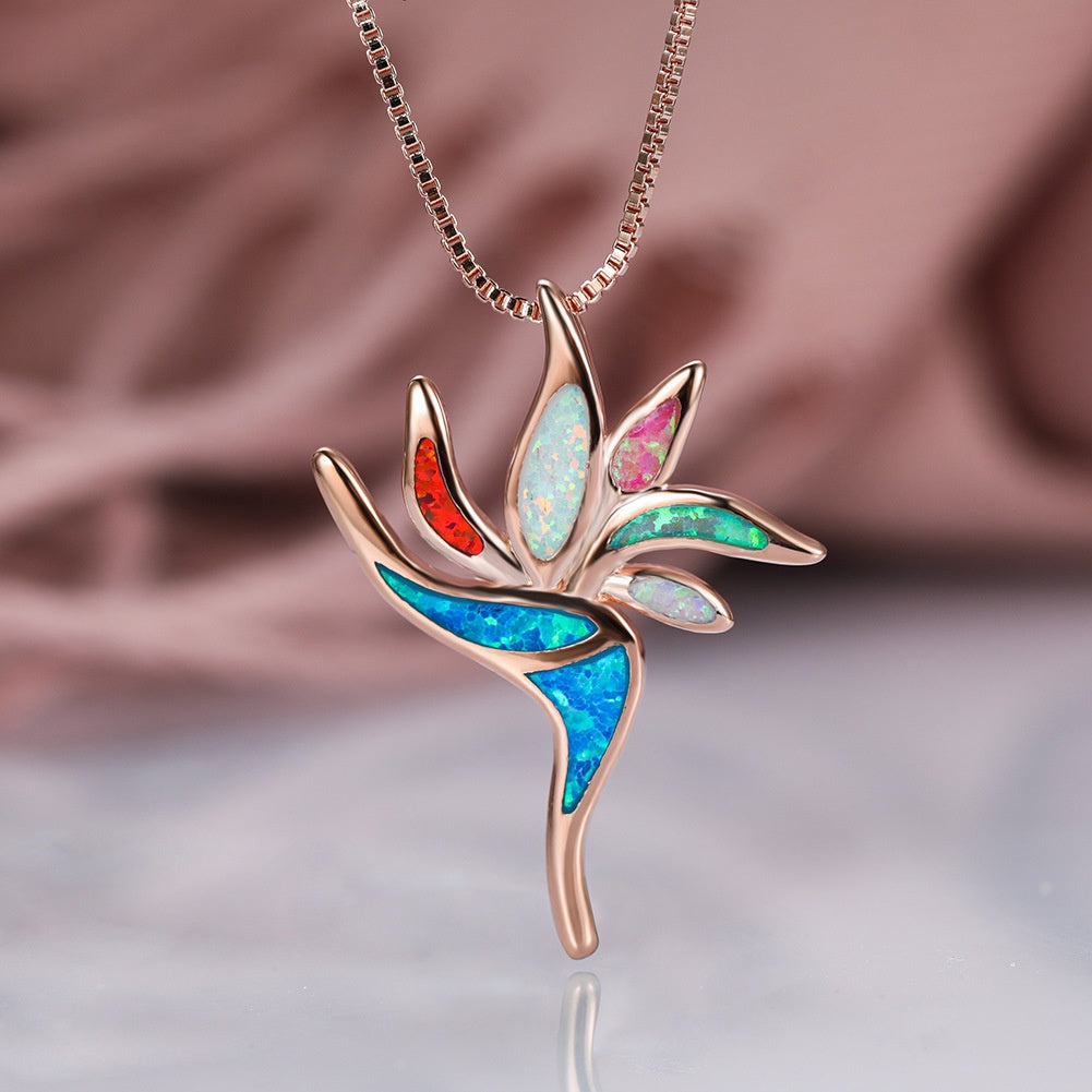 Peace Flower Opal Necklace Pendant, Sterling Silver Nature Inspired Pendant, Gift for Her Mom Wife