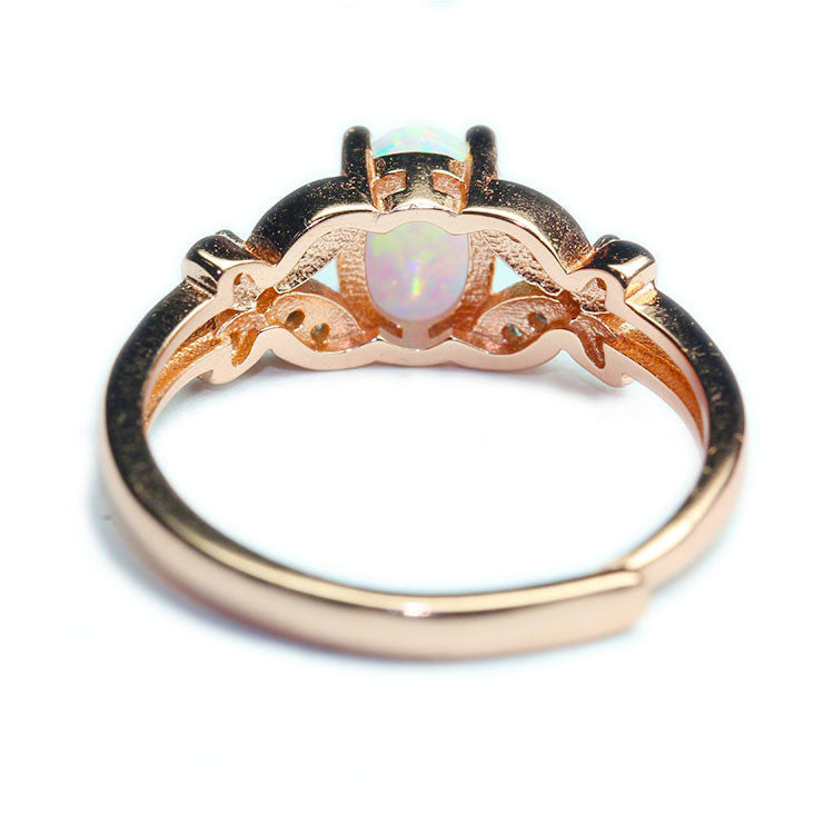 Rose Gold Multi Fire White Opal Ring | Vibrant White Opal Rose Gold Ring | October Birthstone Gift for Her