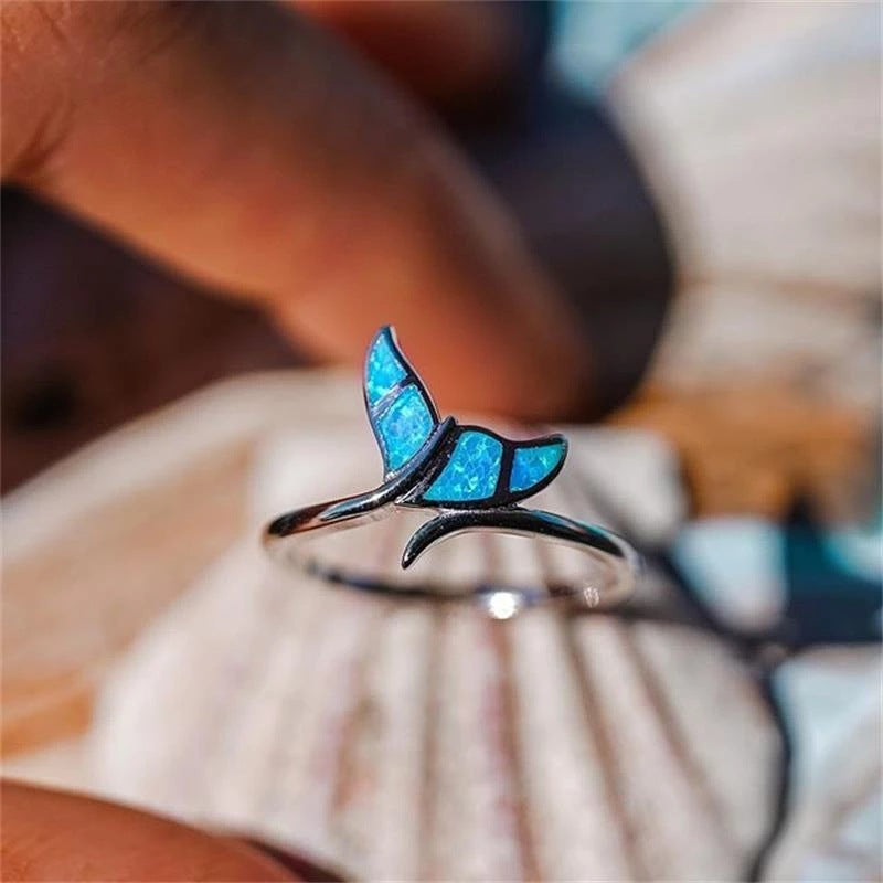 Black Gold Blue Opal Wing Ring | Creative Angel Wing Opal Ring | October Birthstone Gift for Her