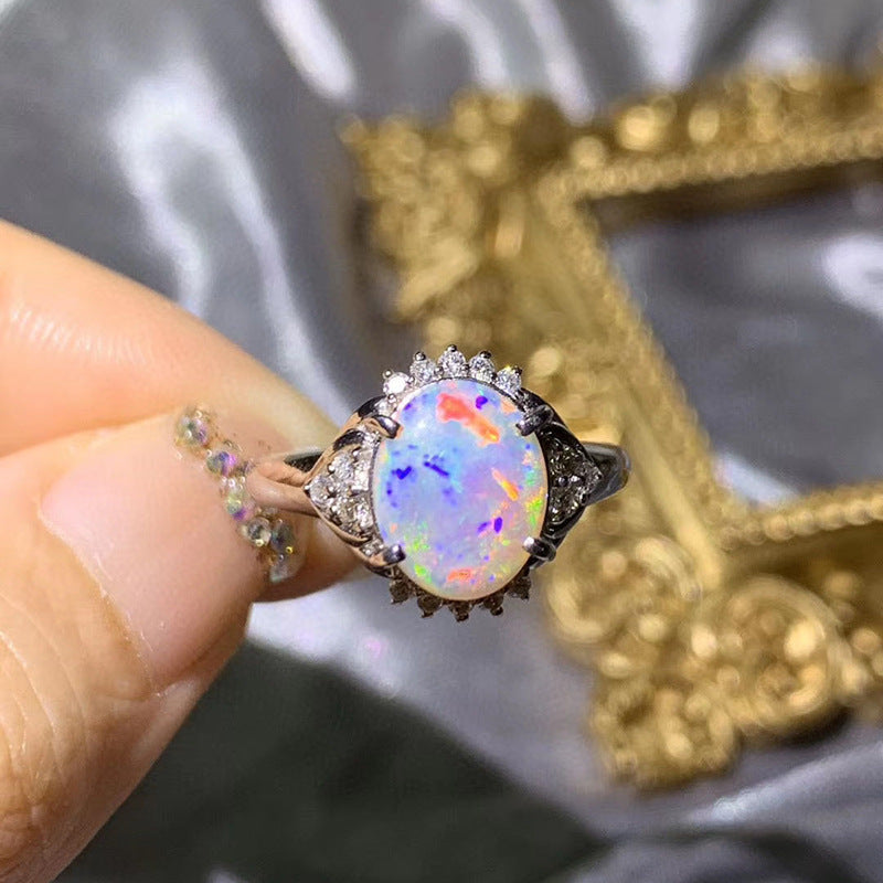 Natural Multi Fire Opal Ring in Sterling Silver | Genuine Multicolor Opal Ring | October Birthstone Gift for Her