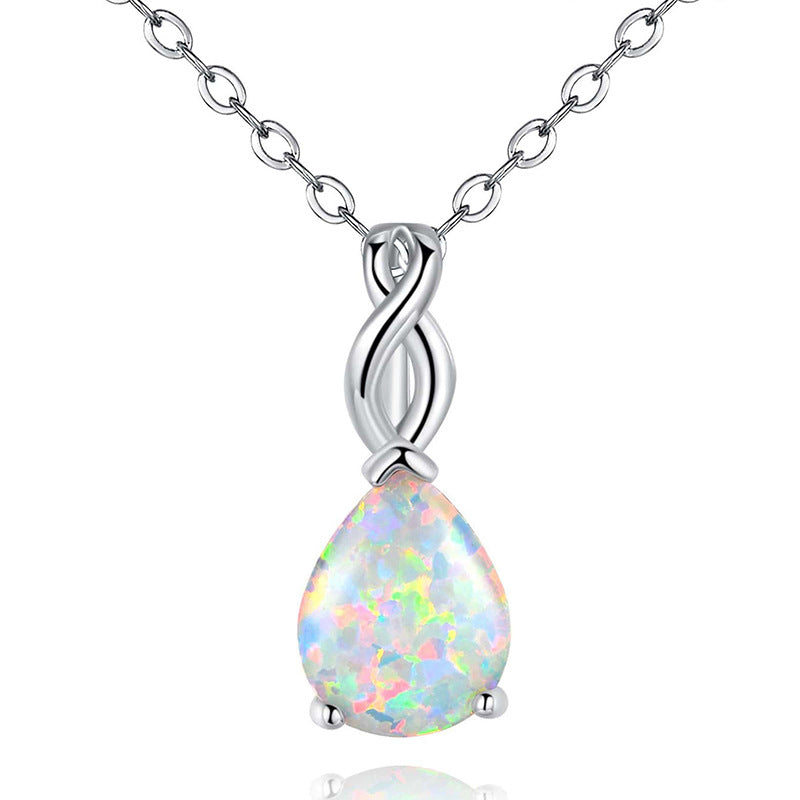 18K White Gold Plated Teardrop Opal Necklace