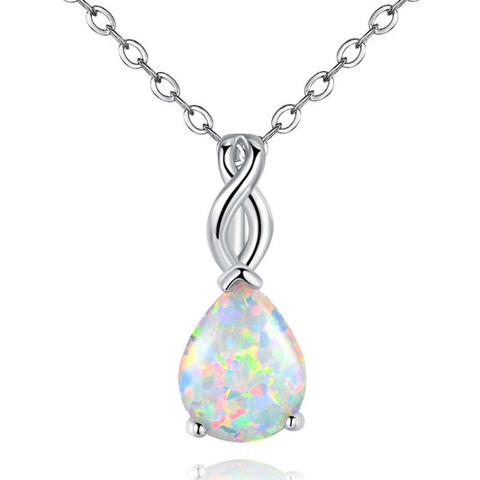 18K White Gold Plated Teardrop Opal Necklace