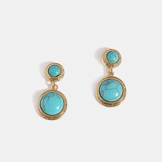 Tiger Eye & Turquoise Drop Earrings S925 Sterling Silver Post, Blue Round Dangle Earrings, Boho Statement Jewelry Gift for Her