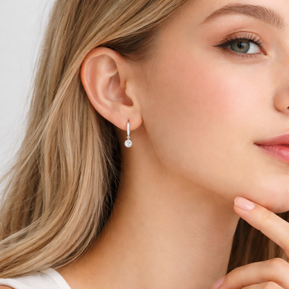 925 Sterling Silver Huggie Hoop Earrings with Round Stone