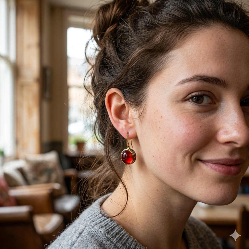 Natural Ruby Drop Earrings, 925 Sterling Silver Gold Plated, Handmade Earrings, Gift for Women