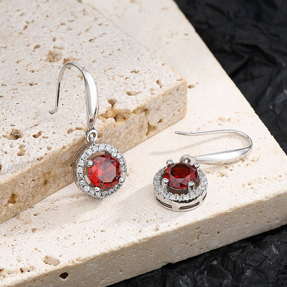 925 Sterling Silver Red Round Drop Earrings