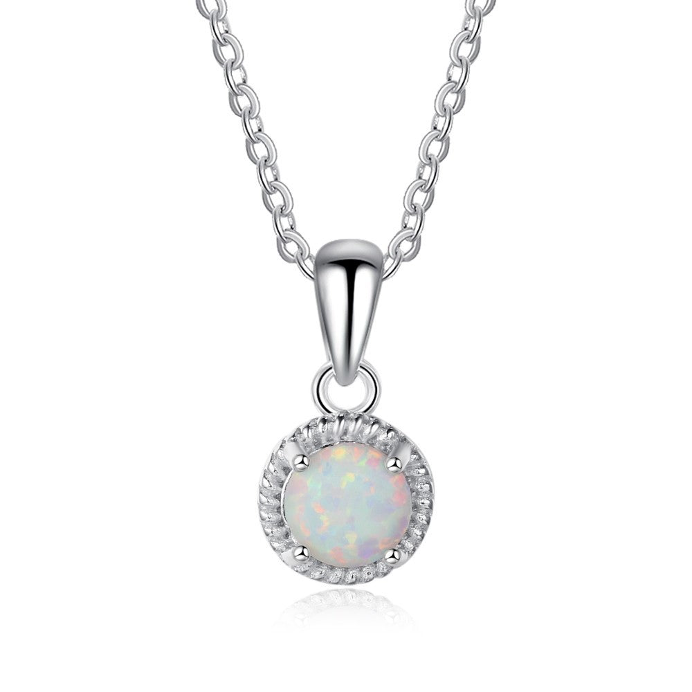 Natural Opal Necklace 925 Sterling Silver Round Pendant | Minimalist Opal Jewelry Gift for Women