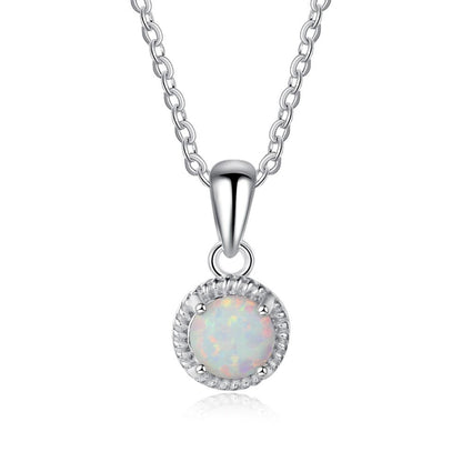 Natural Opal Necklace 925 Sterling Silver Round Pendant | Minimalist Opal Jewelry Gift for Women