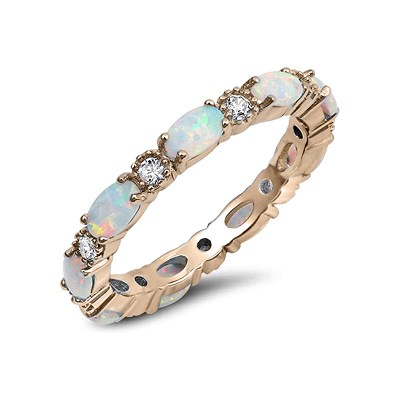 Gold Oval Opal Eternity Ring | Elegant Gold Opal Band Ring | October Birthstone Anniversary Gift for Her