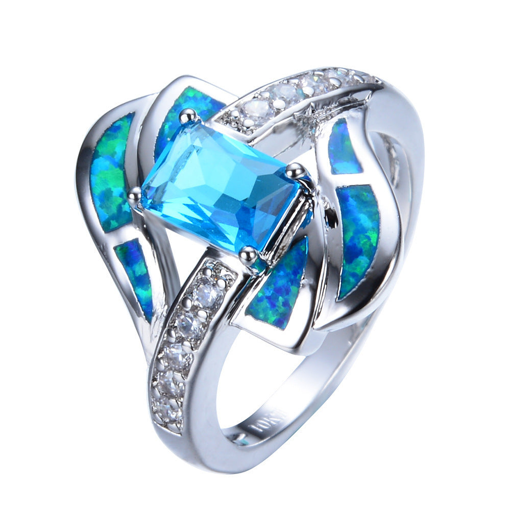 Blue Opal Diamond Ring | Elegant Blue Opal with Diamond Accents | October Birthstone Gift for Her