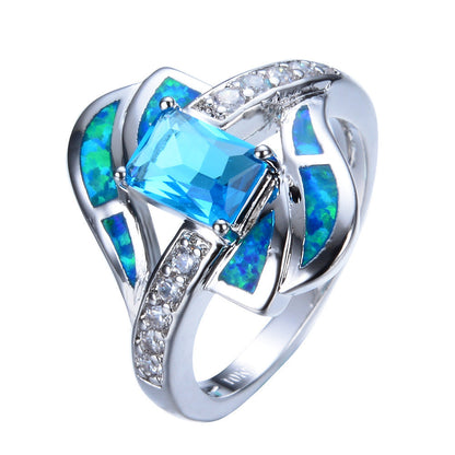 Blue Opal Diamond Ring | Elegant Blue Opal with Diamond Accents | October Birthstone Gift for Her