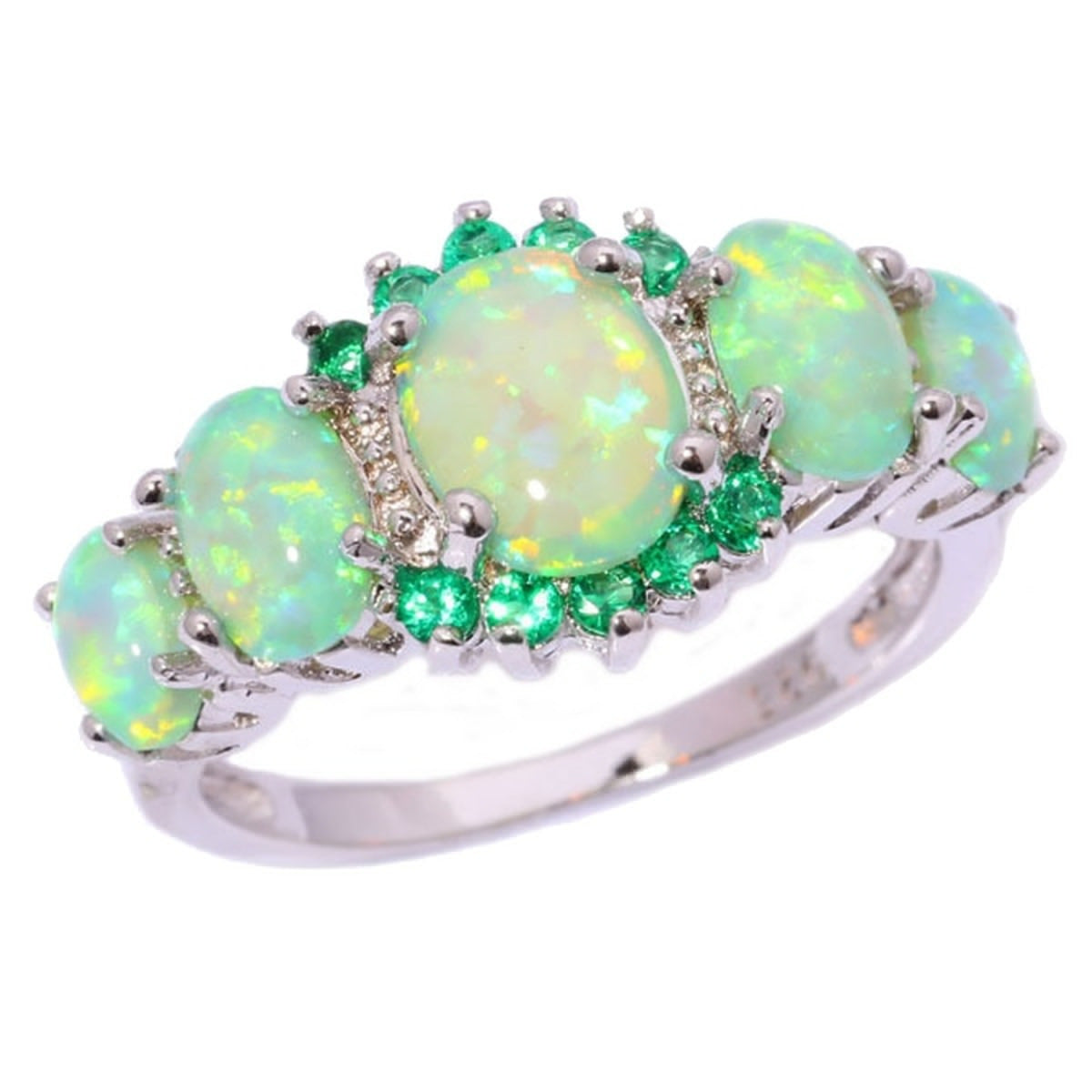 Multi Fire Blue and Green Opal Ring in 925 Sterling Silver | October Birthstone Gift for Her