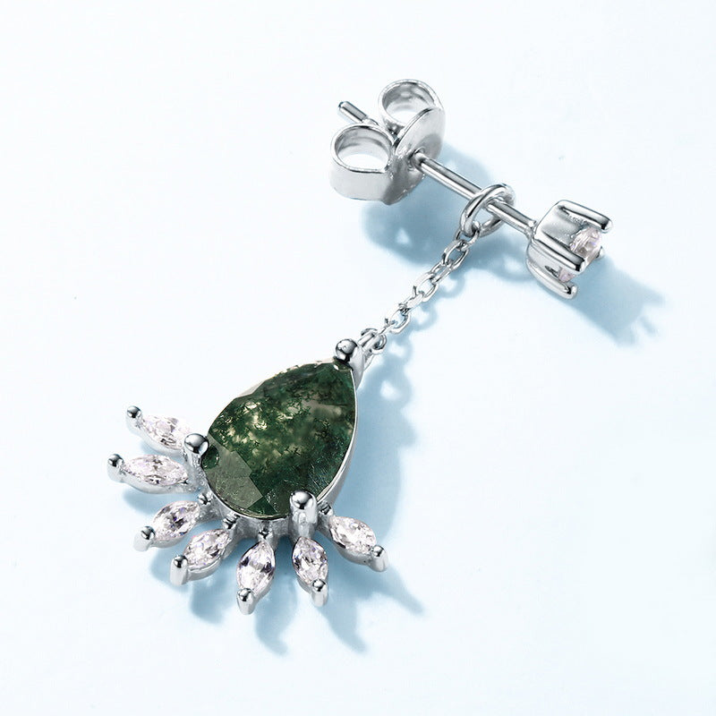 Moss Agate Drop Earrings 925 Sterling Silver