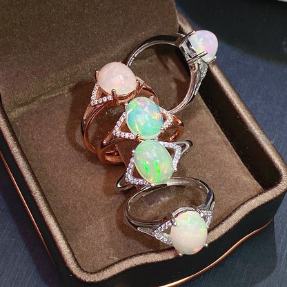 Natural Australian Opal Ring in 925 Sterling Silver | Genuine Australian Opal Inlaid Ring | October Birthstone Gift for Her