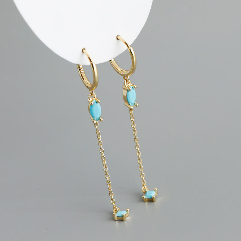 Sterling Silver Opal Drop Chain Earrings