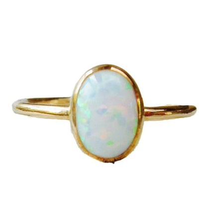 Oval Opal Ring in Gold-Plated 925 Sterling Silver | Minimalist October Birthstone Ring Gift for Her