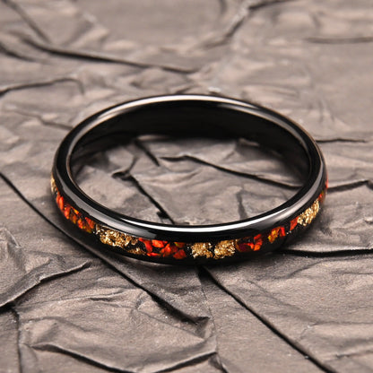 Red Opal Inlay Tungsten Ring | Black Tungsten Wedding Band | Anniversary and Valentine Gift for Him and Her