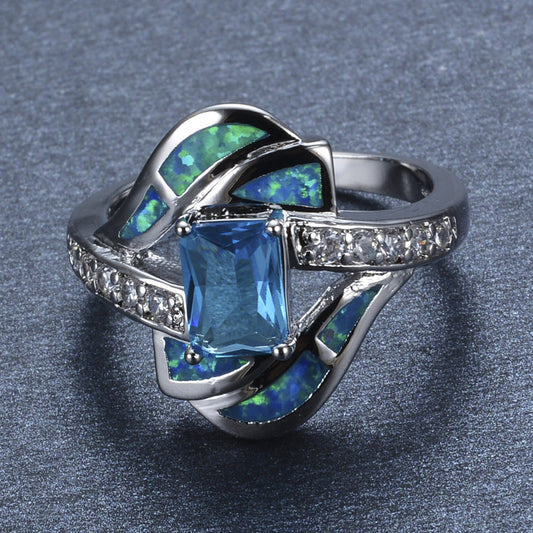 Blue Opal Diamond Ring | Elegant Blue Opal with Diamond Accents | October Birthstone Gift for Her