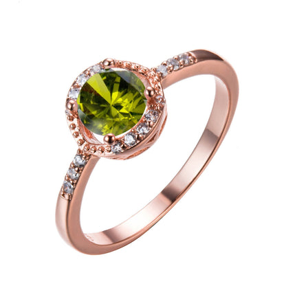 Round Opal and Zircon Ring in Rose Gold | Sparkling Opal Zircon Ring | October Birthstone Gift for Her