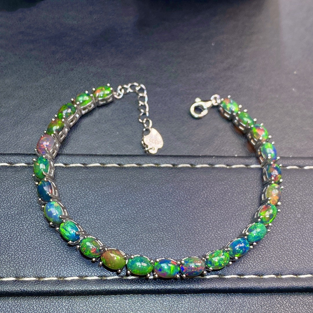 Natural Black Multifire Opal Bracelet