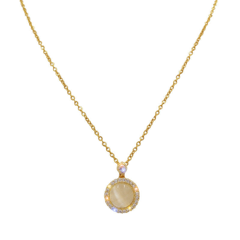 Round Opal Halo Pendant Necklace