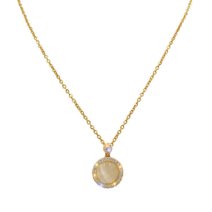 Round Opal Halo Pendant Necklace