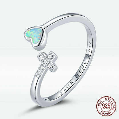 Heart Opal Ring in Sterling Silver | Adjustable Opal Gemstone Ring | Valentine and Anniversary Gift for Her