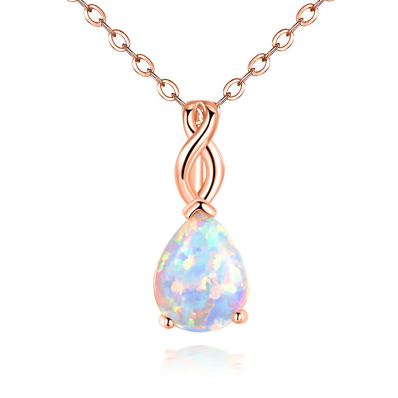 18K White Gold Plated Teardrop Opal Necklace