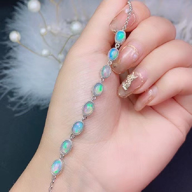 Square Opal Tennis Bracelet In 925 Sterling Sliver