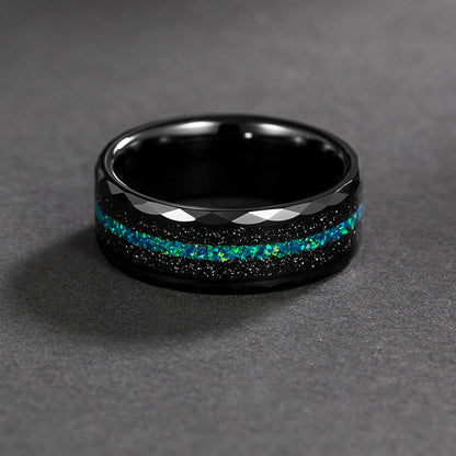 Galaxy Blue Inlay Tungsten Ring 8mm | Black Tungsten Wedding Band with Opal Style Inlay | Anniversary Gift for Him and Her