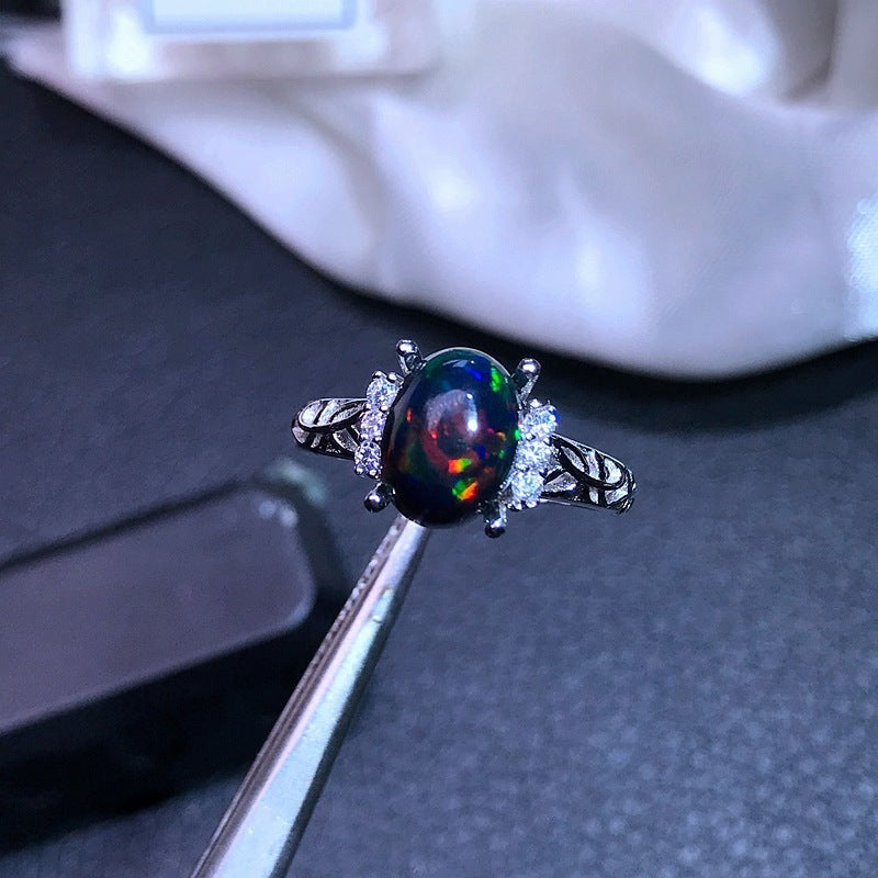 Natural Opal Inlaid Ring in 925 Sterling Silver | Genuine Opal Gemstone Ring | October Birthstone Gift for Her