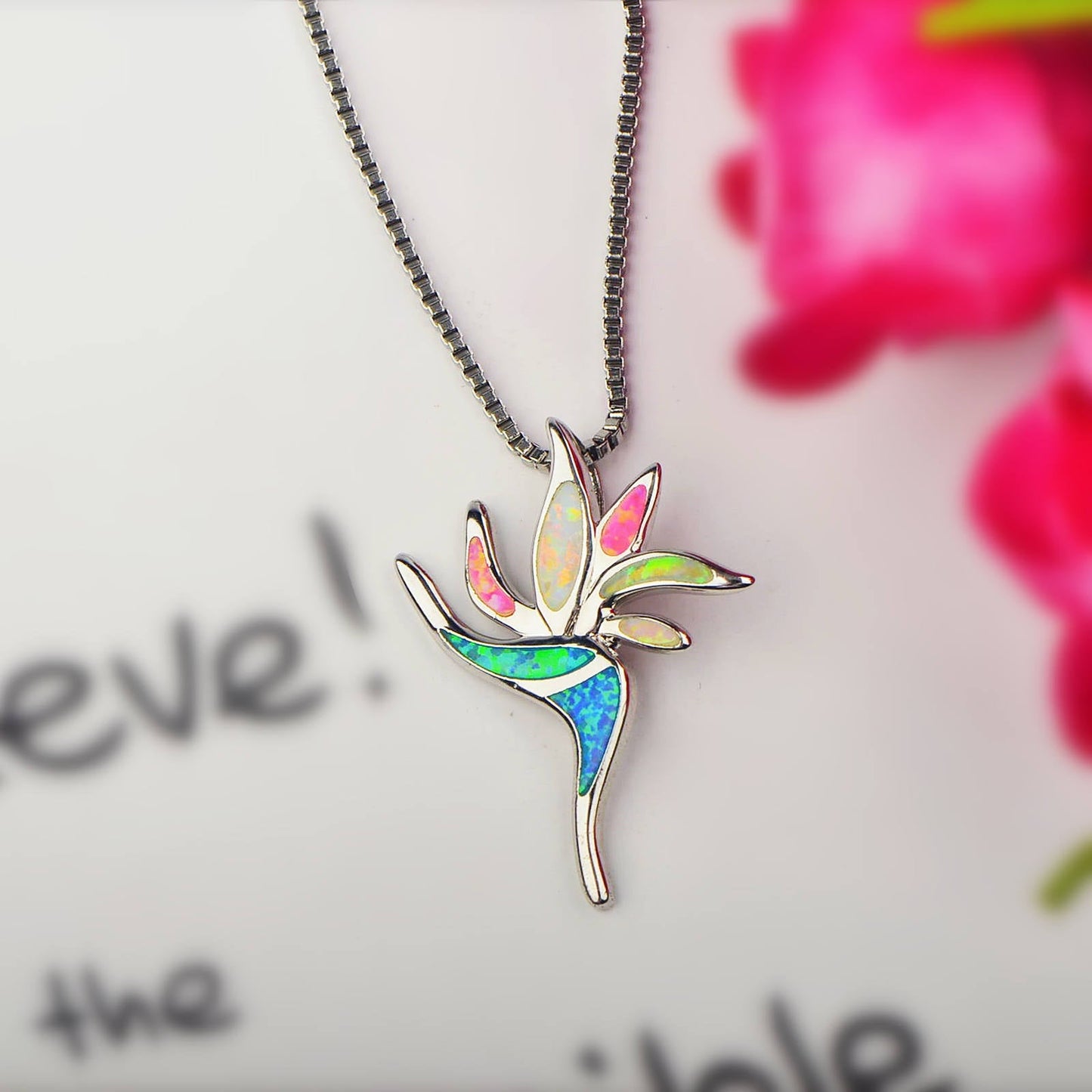 Peace Flower Opal Necklace Pendant, Sterling Silver Nature Inspired Pendant, Gift for Her Mom Wife
