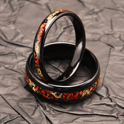 Red Opal Inlay Tungsten Ring | Black Tungsten Wedding Band | Anniversary and Valentine Gift for Him and Her