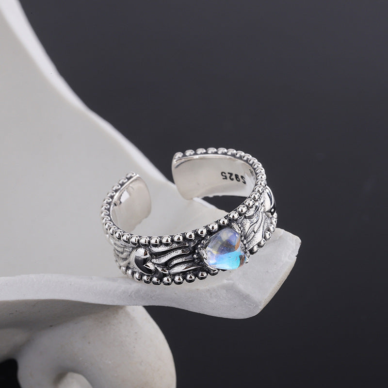 Sterling Silver Heart Gem Ring | Adjustable S925 Ring for Women | Vintage Heart Gemstone Gift for Her