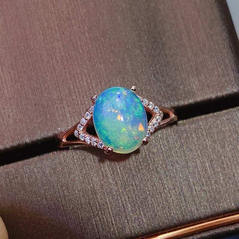 Natural Australian Opal Ring in 925 Sterling Silver | Genuine Australian Opal Inlaid Ring | October Birthstone Gift for Her