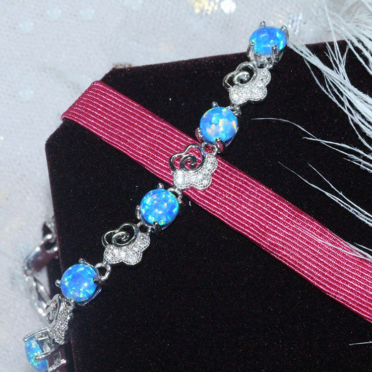 Natural Blue Opal Silver Bracelet