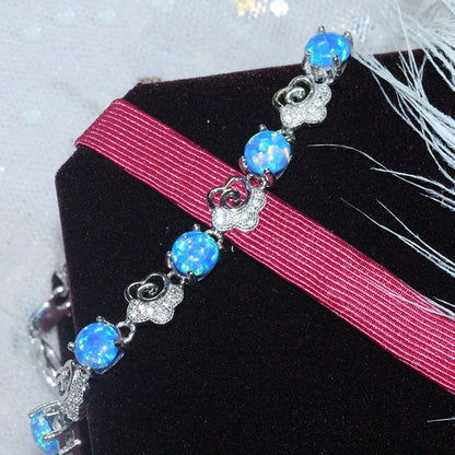 Natural Blue Opal Silver Bracelet