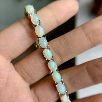 Oval Opal Tennis Bracelet in 925 Sterling Silver