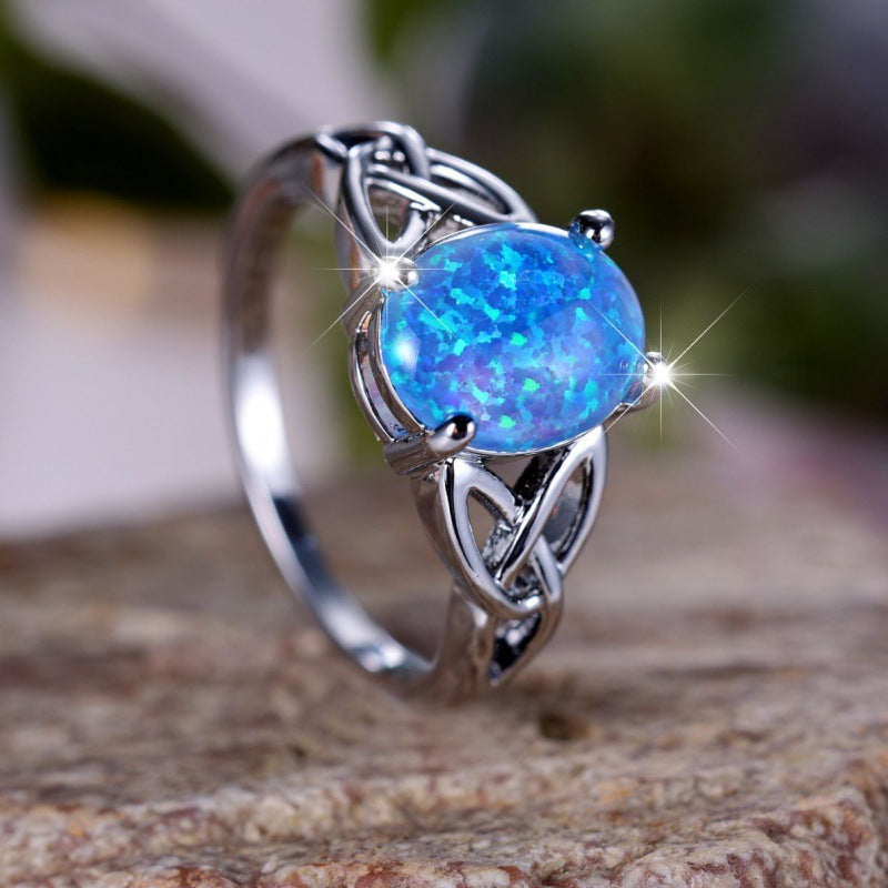 Platinum Blue Opal Gemstone Ring in Sterling Silver | Natural Opal Ring | October Birthstone Gift for Her
