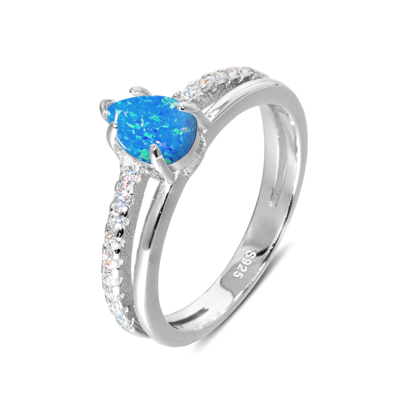 Blue Water Drop Opal Ring in Sterling Silver | Teardrop Blue Opal Ring | October Birthstone Gift for Her