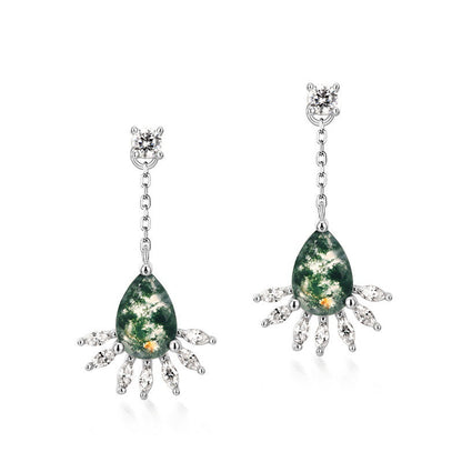 Moss Agate Drop Earrings 925 Sterling Silver