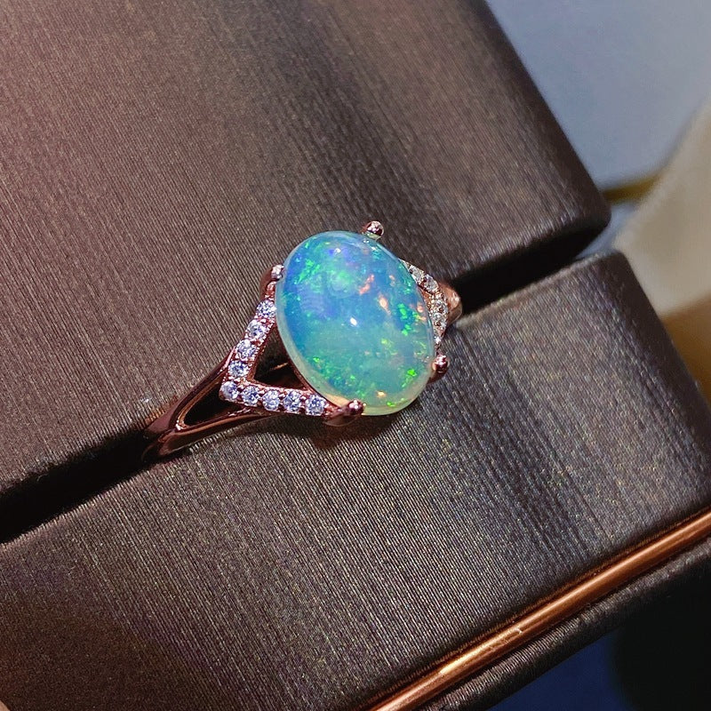 Natural Australian Opal Ring in 925 Sterling Silver | Genuine Australian Opal Inlaid Ring | October Birthstone Gift for Her