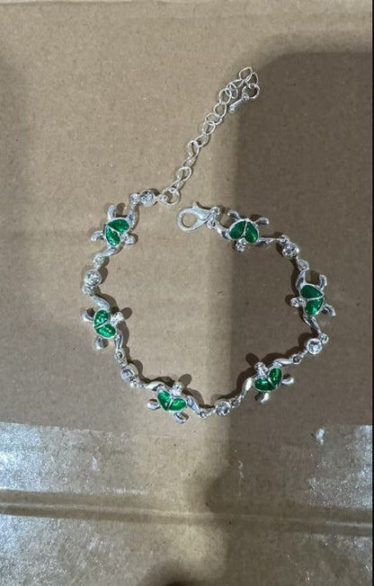 Silver Inlaid Opal Turtle Bracelet