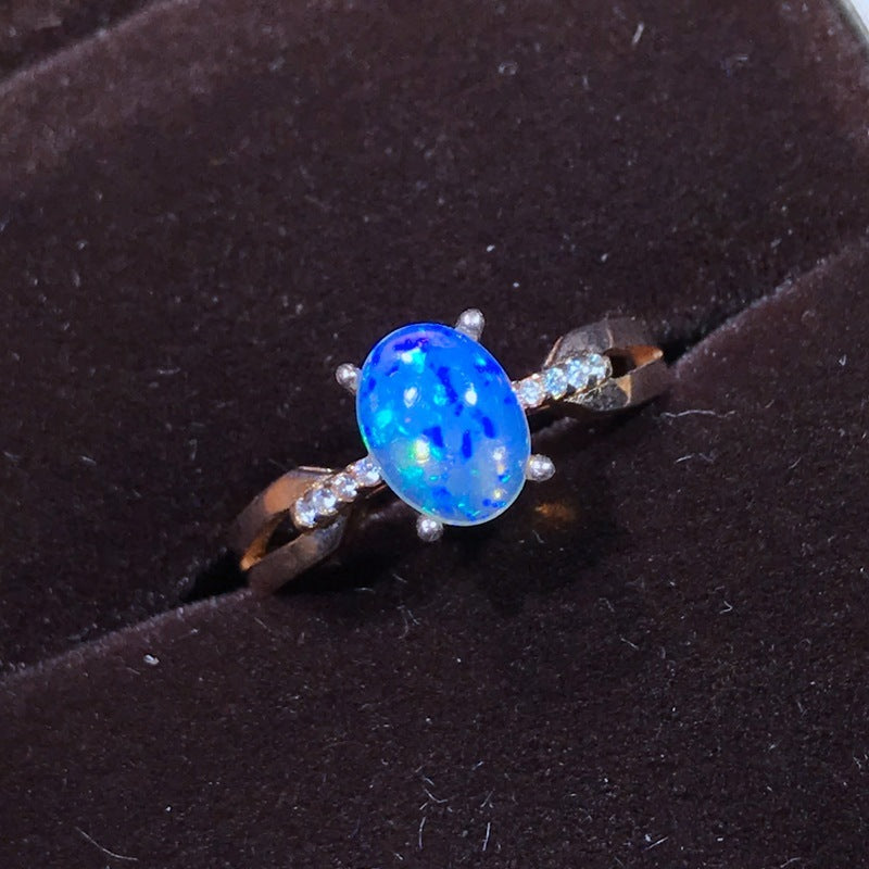 Floral Natural Opal Ring in 925 Sterling Silver | 6x8mm Opal Flower Design Ring | October Birthstone Gift for Her