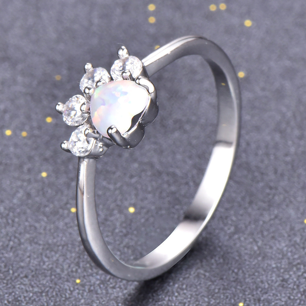 Heart Shaped Opal Ring in 925 Sterling Silver | Bridal and Valentine Gift for Her