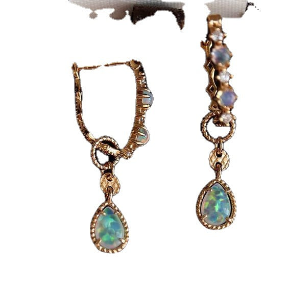Dainty Pear Opal Drop Hoop Earrings, October Birthstone Gift for Her, Opal Dangle Earrings, Anniversary Birthday Jewelry