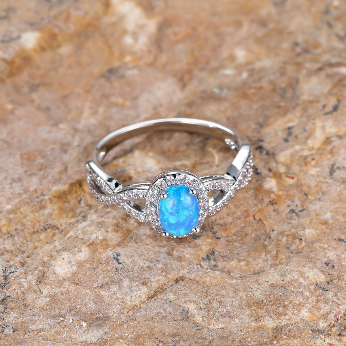 Platinum Blue Opal Engagement Ring in Sterling Silver | Natural Opal Ring | October Birthstone Gift for Her