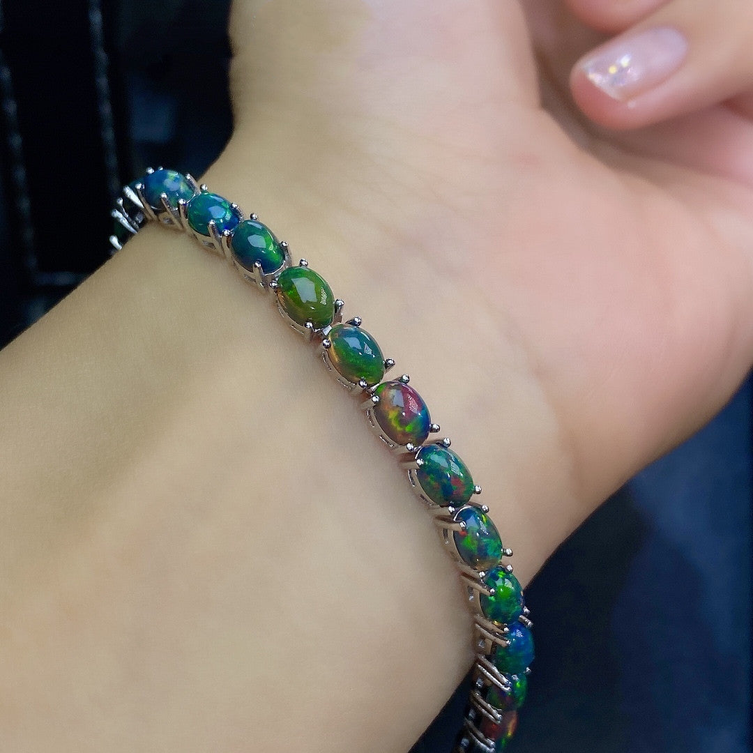 Natural Black Multifire Opal Bracelet