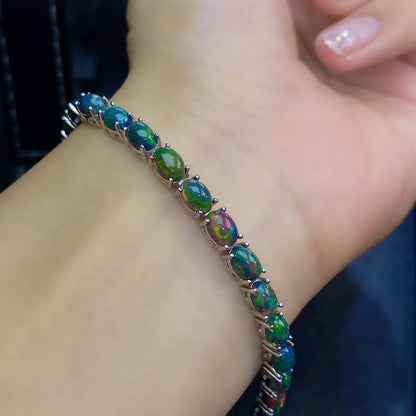 Natural Black Multifire Opal Bracelet